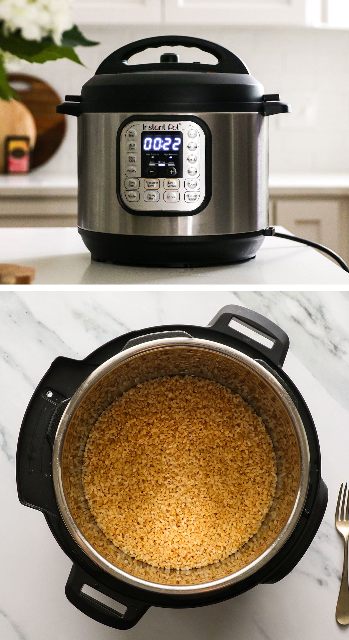 instant pot cooking for 22 minutes and rice finished.