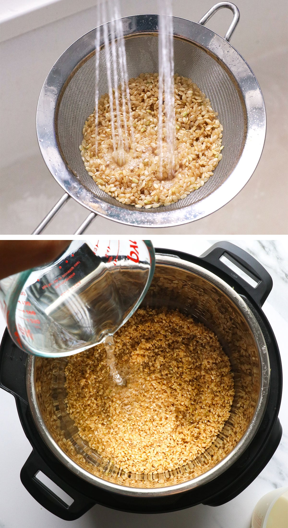 brown rice rinsed and added to Instant Pot.