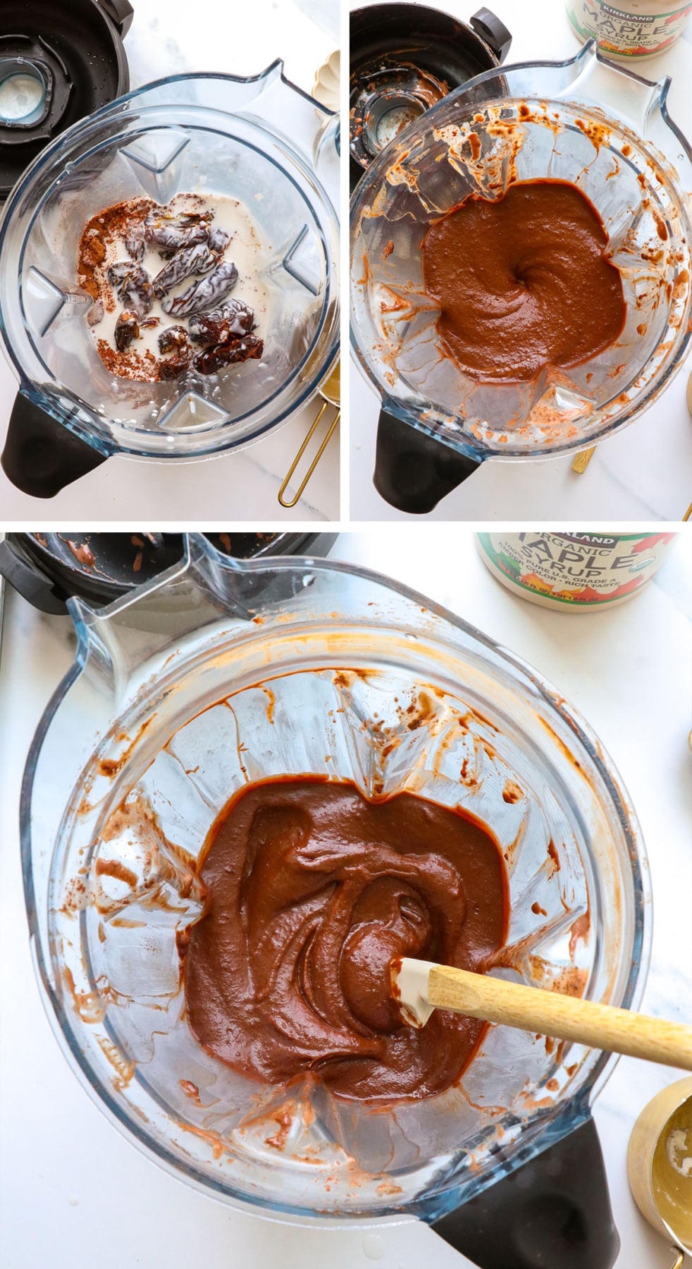 dates, cacao powder, and coconut cream blended into frosting.