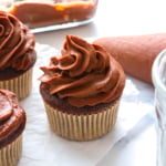 chocolate frosting recipe without powdered sugar on a cupcake.