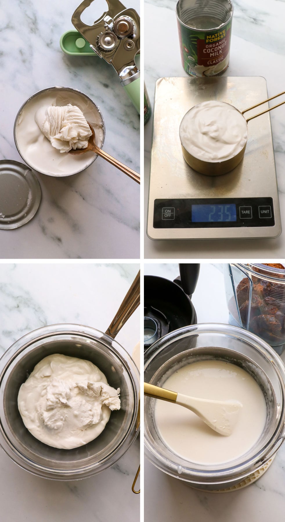 coconut cream scooped into a measuring cup and melted in a double boiler.