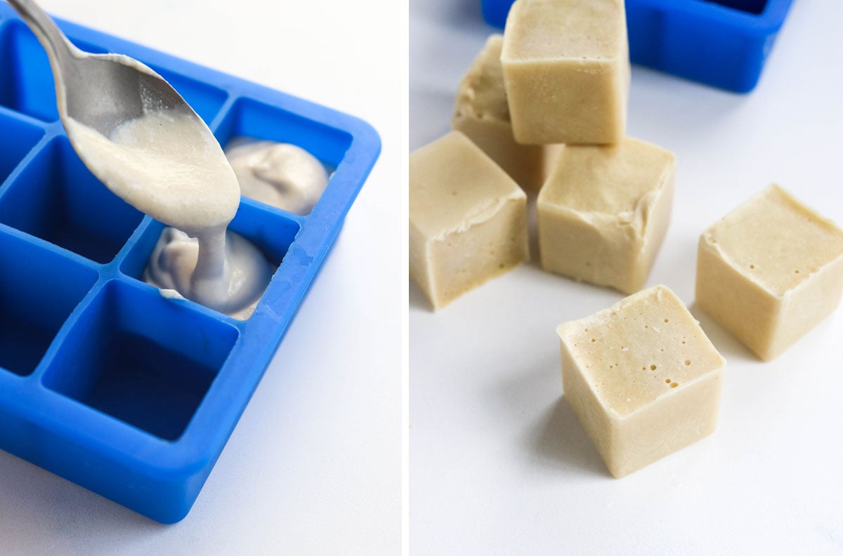 frozen cashew cream in ice cube tray