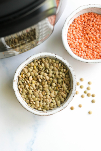green and red lentils by the Instant Pot