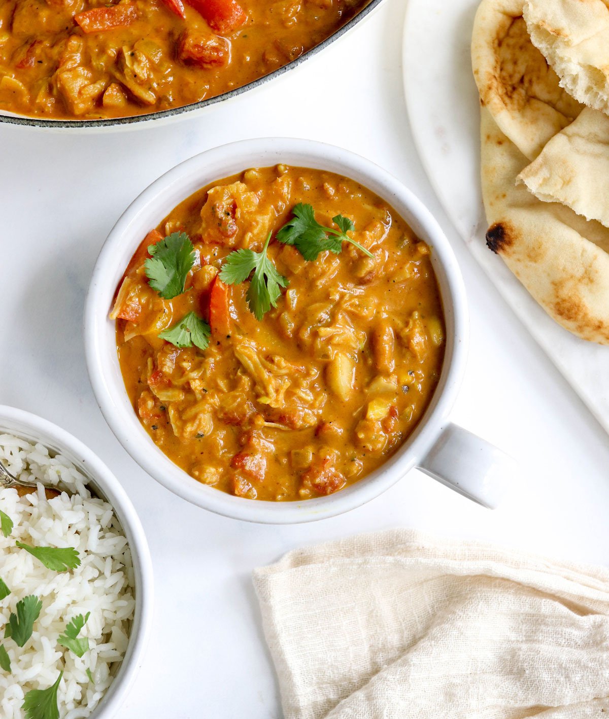 jackfruit curry overhead in a bowl with cilantro