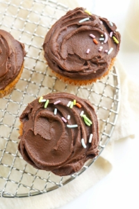 chocolate frosting overhead with sprinkles