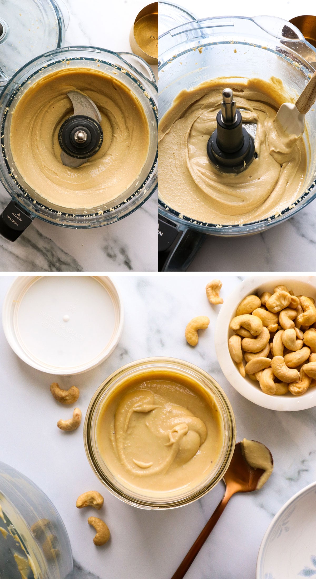 smooth cashew butter transferred to a glass jar.