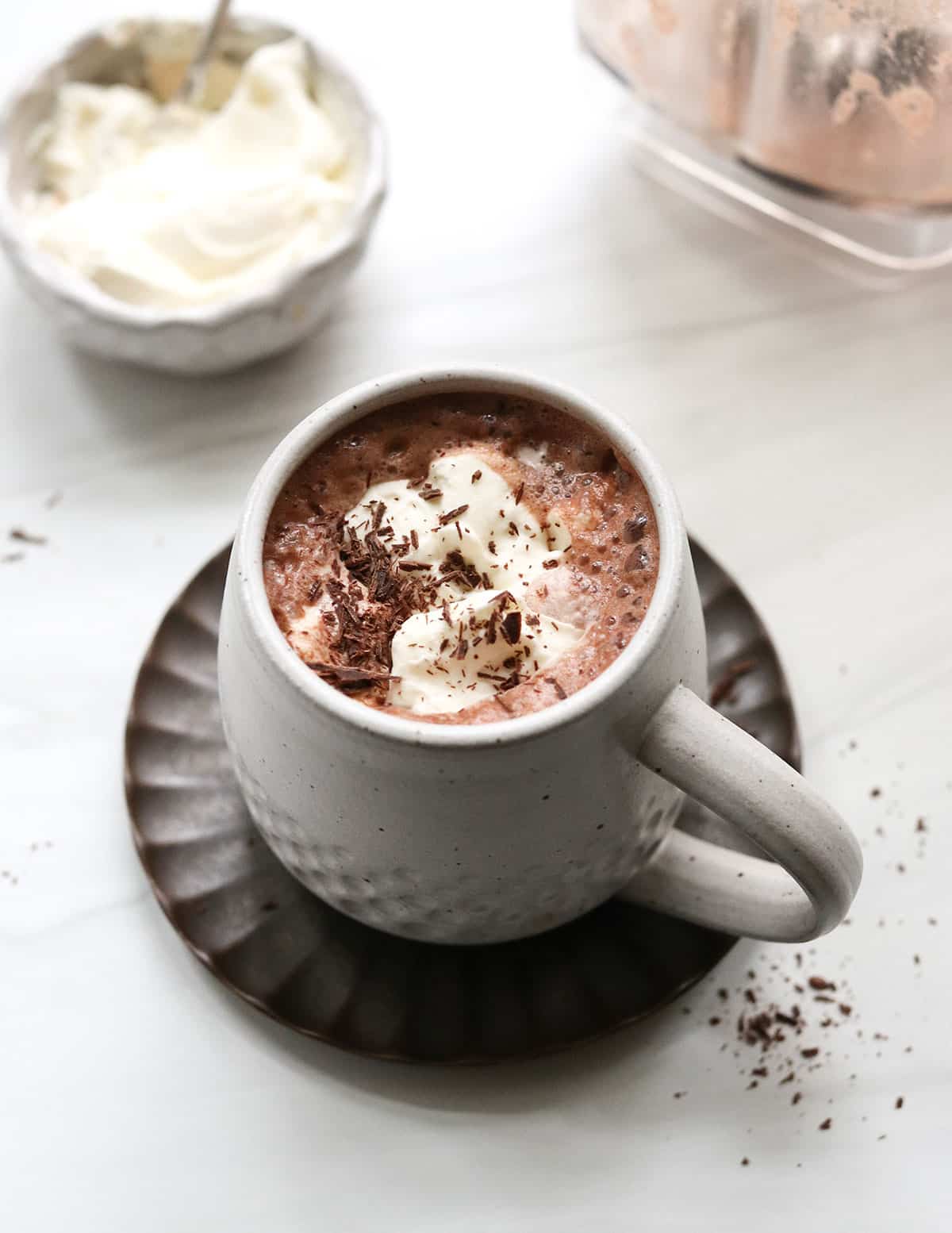 date sweetened hot chocolate topped with whipped cream