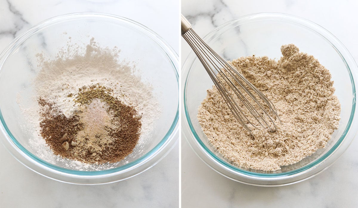 dry ingredients mixed for almond flour pizza crust.