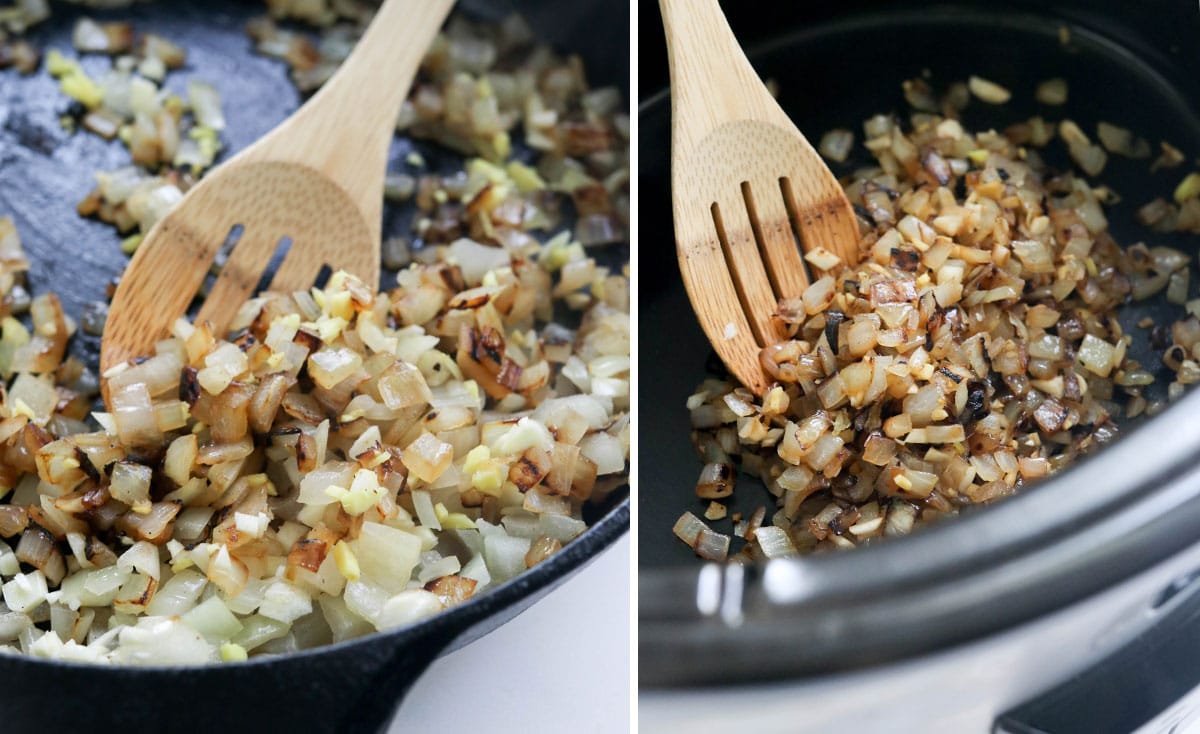 sauteed onions in pan and added to slow cooker