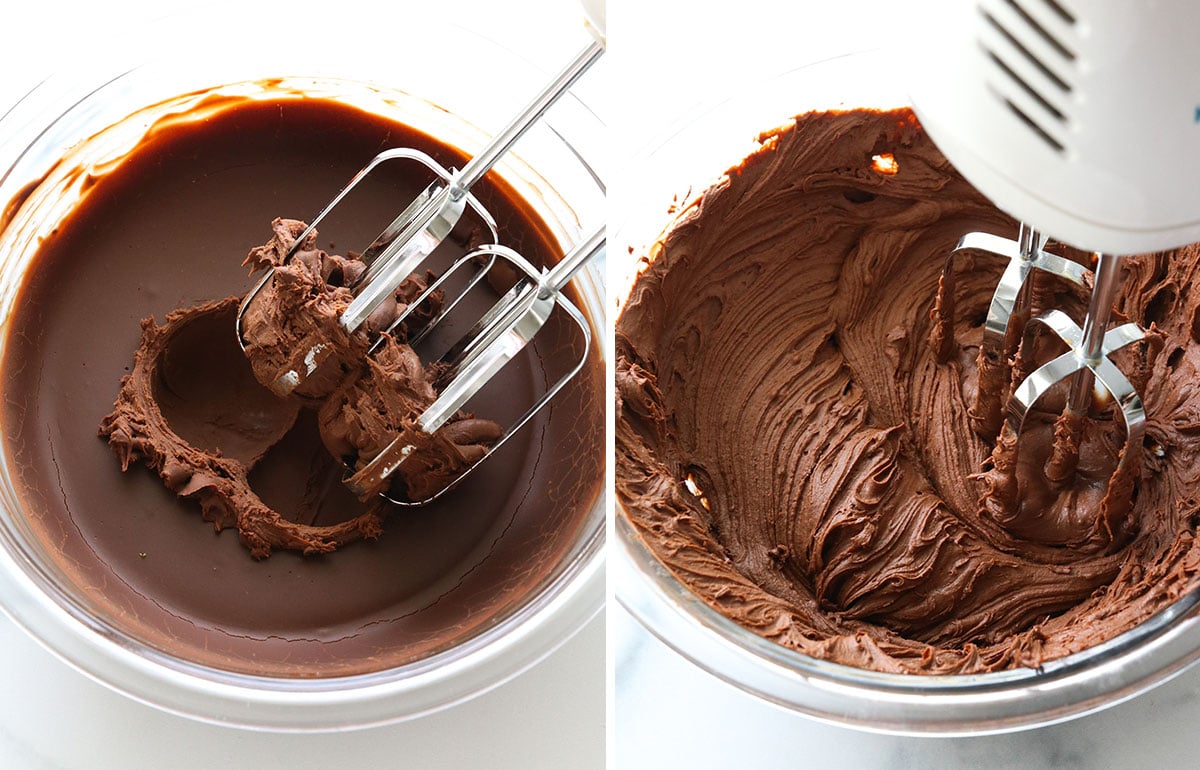 chilled ganache whipped with an electric mixer.