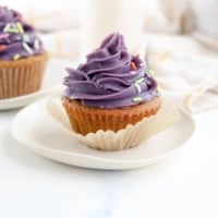 purple sweet potato frosting piped onto cupcake