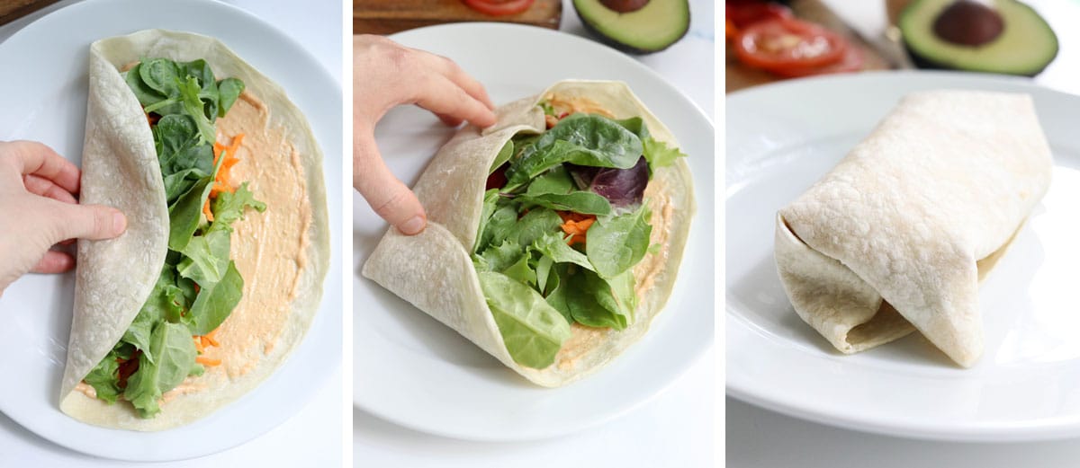 how to roll a veggie wrap steps