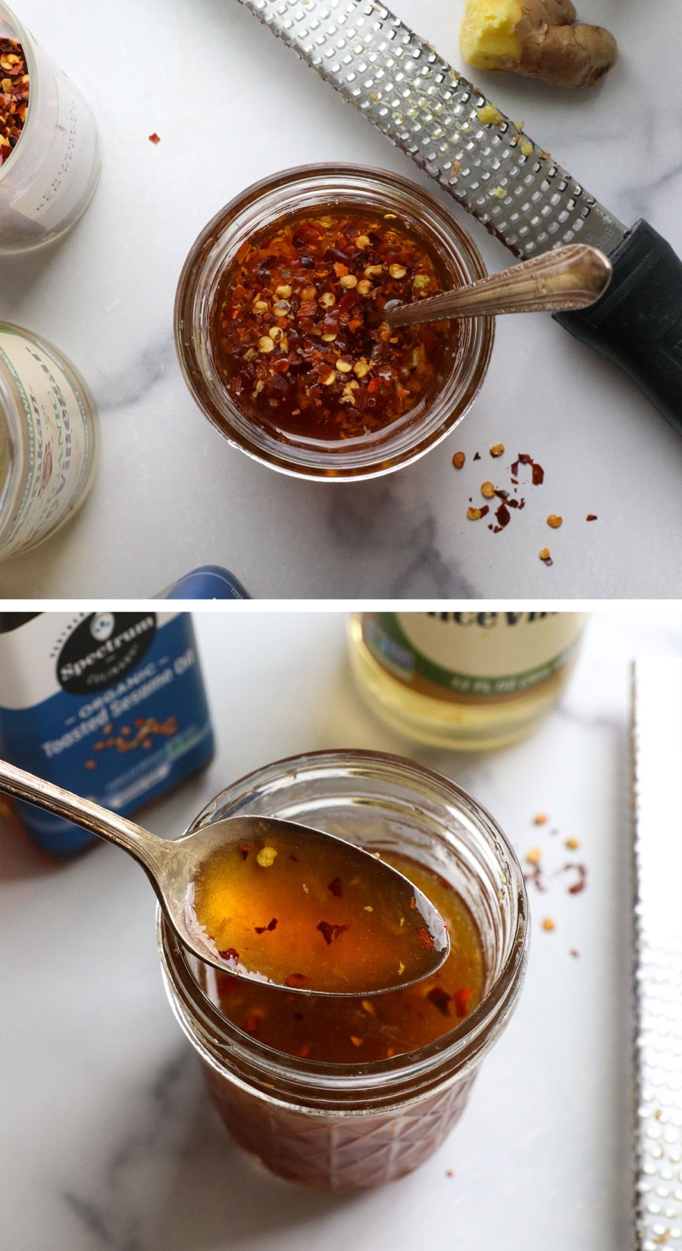 Asian salad seasoning mixed in glass jar.