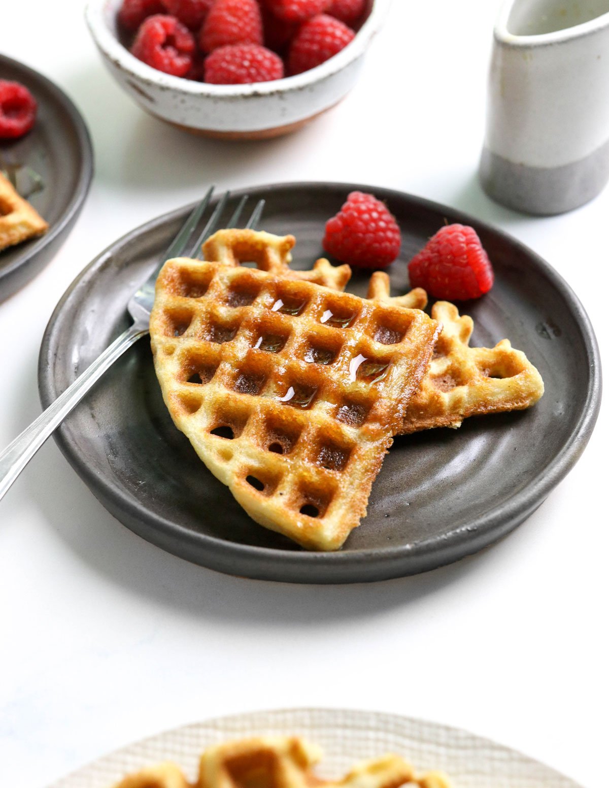 coconut flour waffles on dark plate