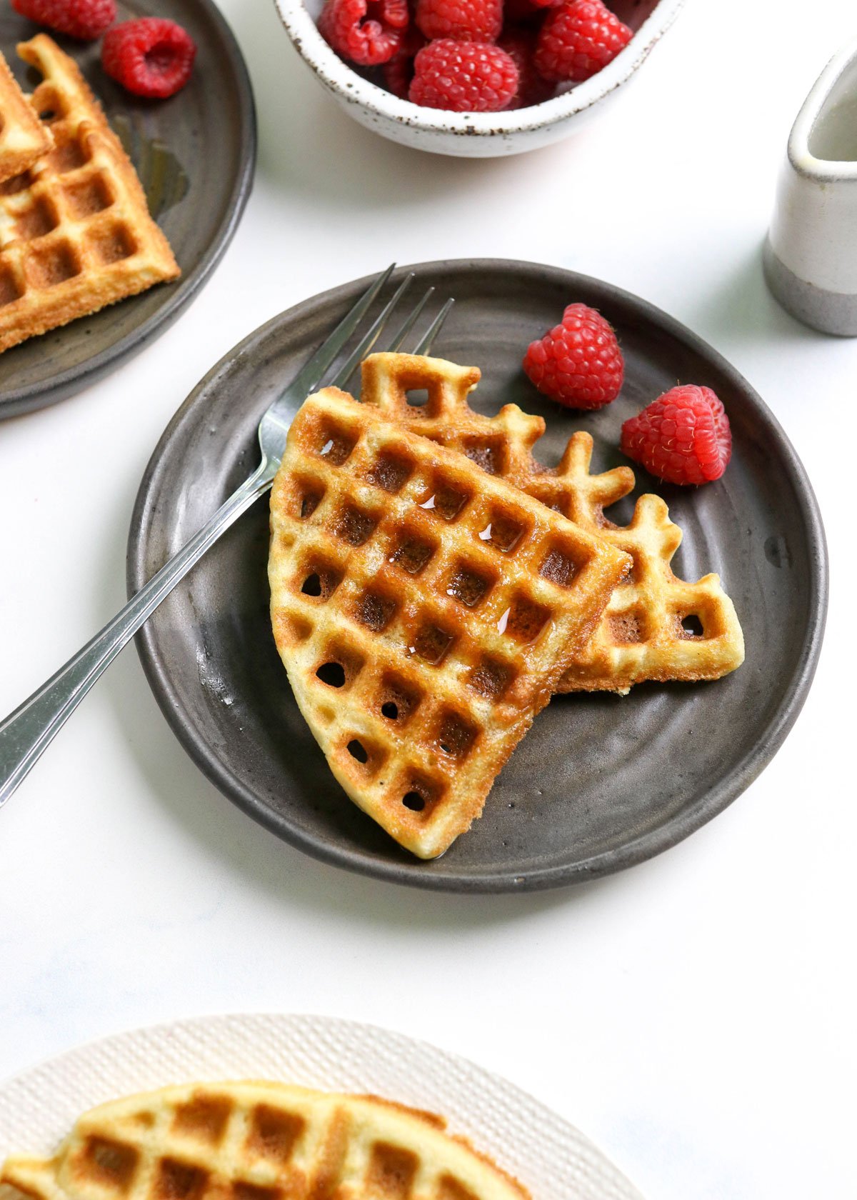 coconut flour waffles on two plates