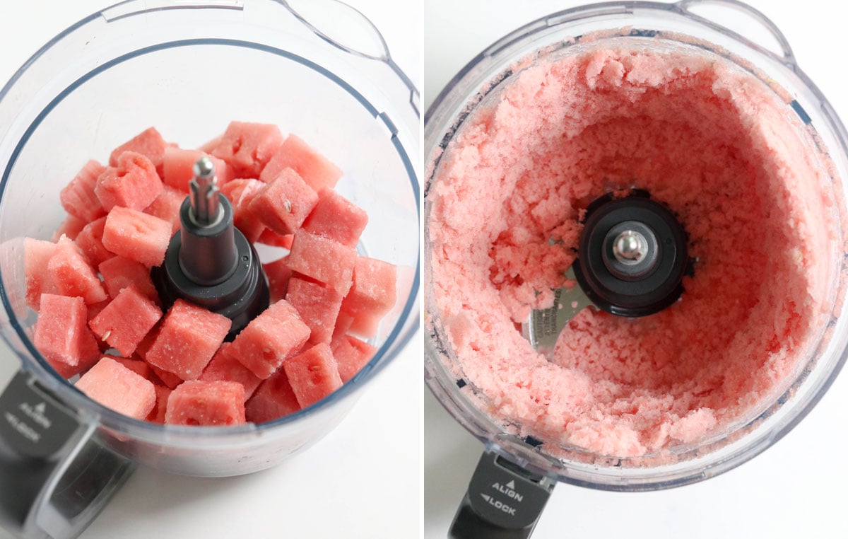 frozen watermelon cubes in food processor