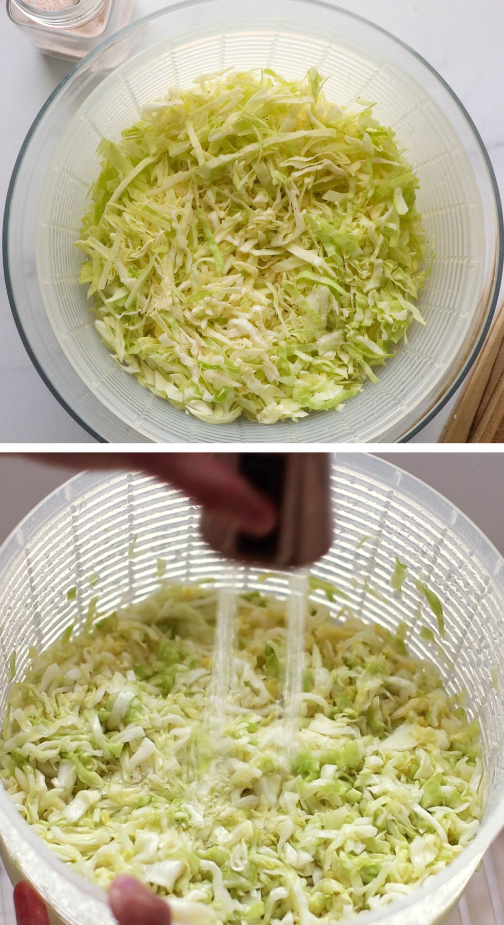 The cabbage is pickled in a salad spinning mill.