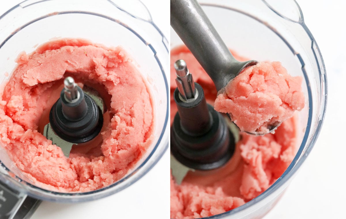 watermelon scooped from food processor