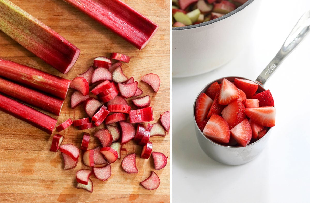 chopped rhubarb and strawberries
