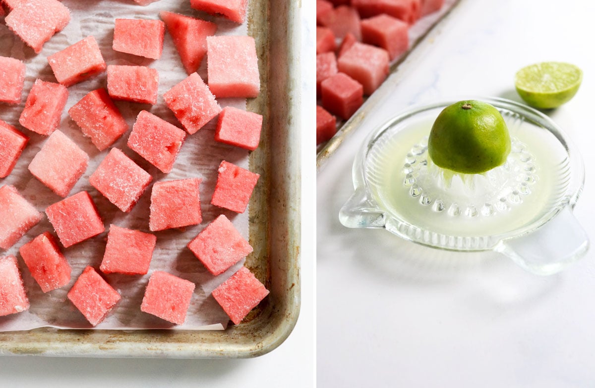 watermelon cubes on a pan