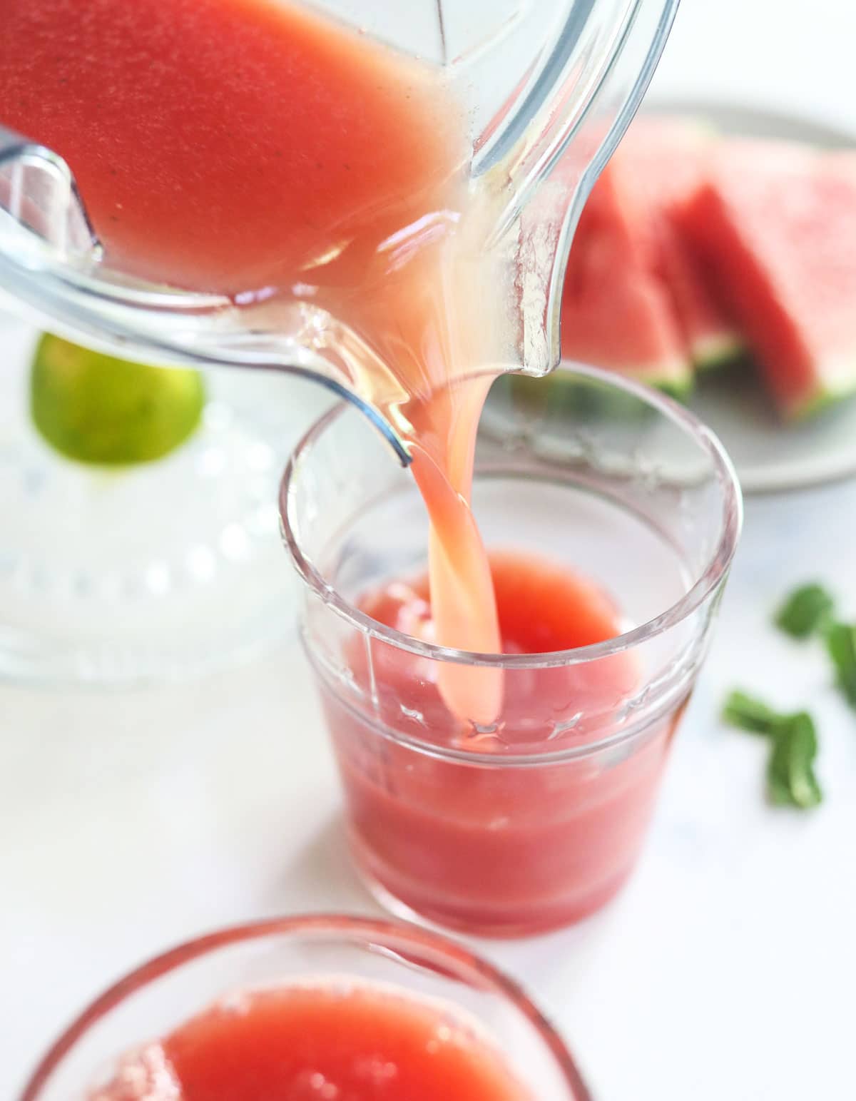 watermelon juice poured in glass