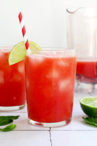 watermelon juice in two glasses.