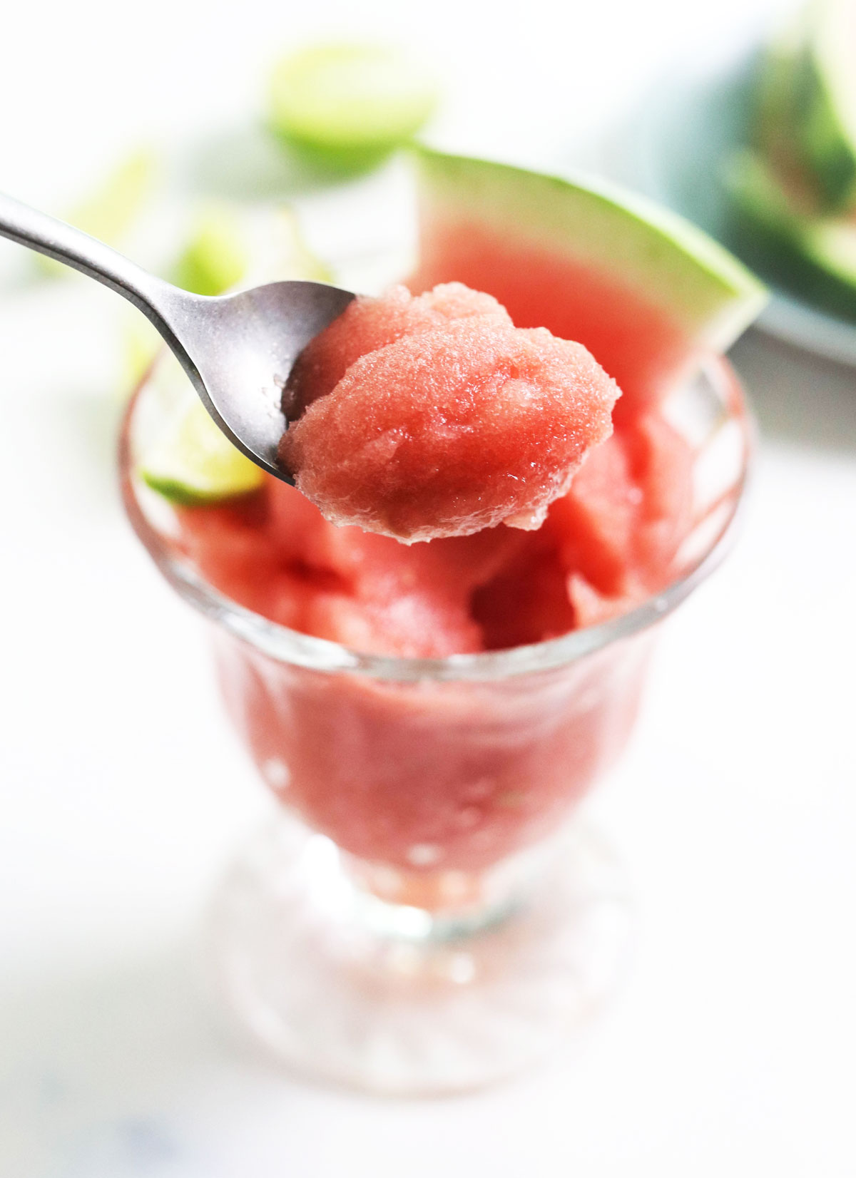 spoonful of sorbet from glass