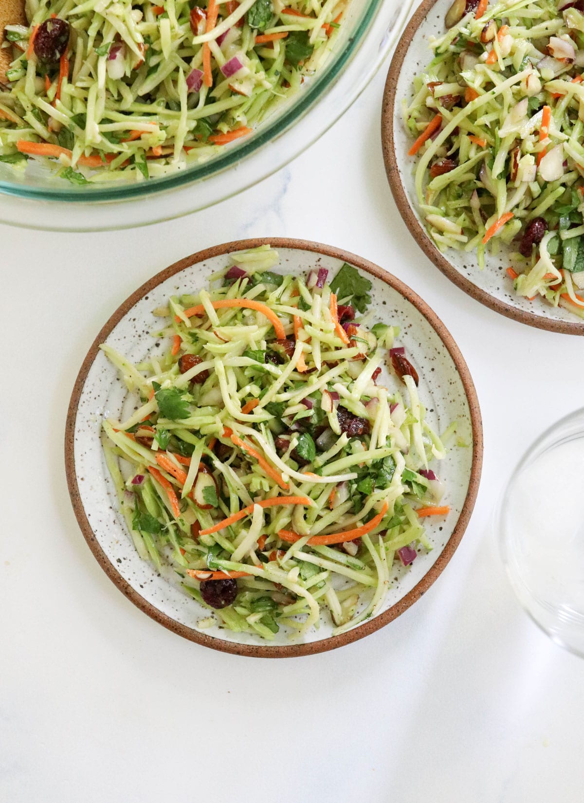 broccoli slaw on small serving plates