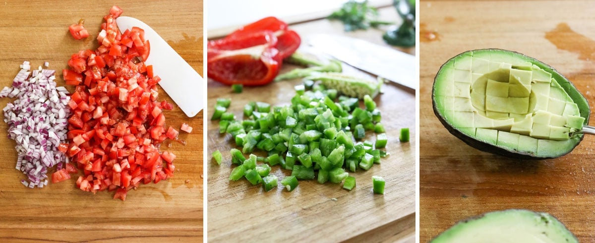 diced veggies on cutting board