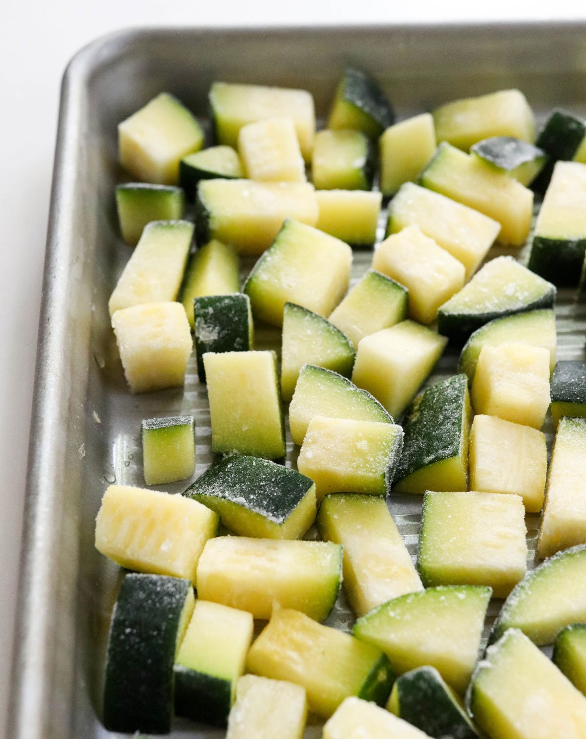 frozen zucchini on pan