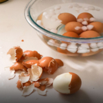 hard boiled egg peeled on my kitchen counter.