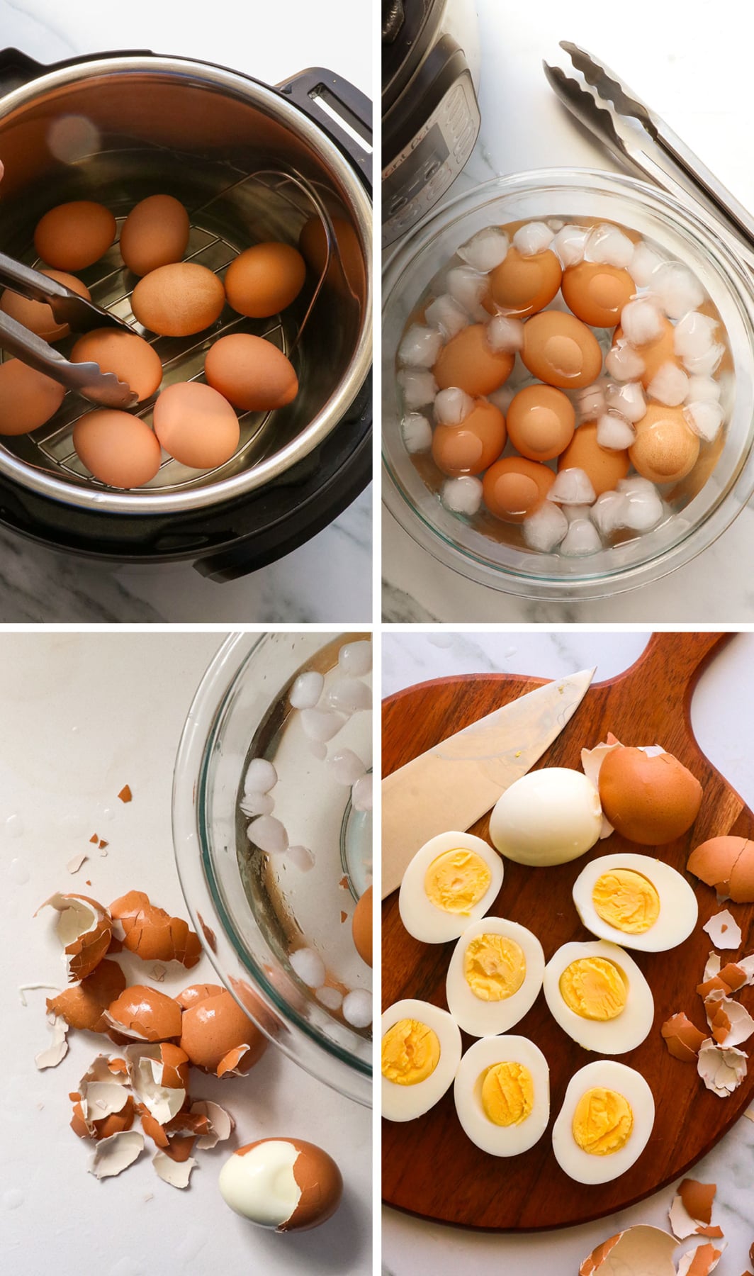 hard boiled eggs in ice bath and peeled.