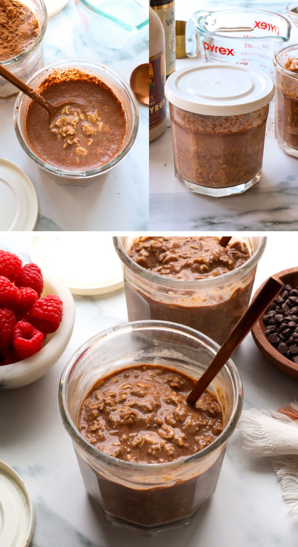 chocolate oats stirred with a lid on and texture after they've soaked overnight.