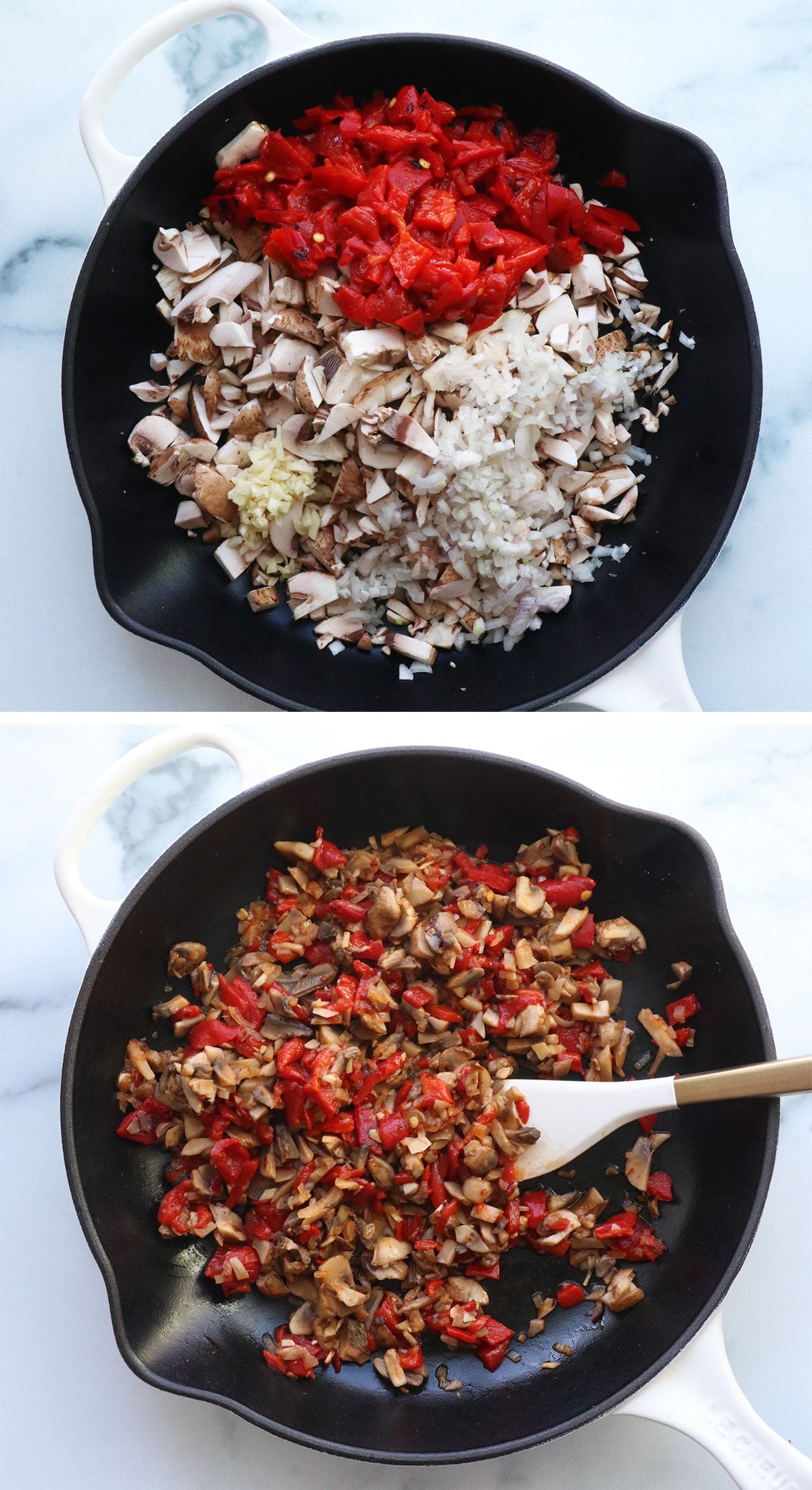 sauteed veggies in a skillet.