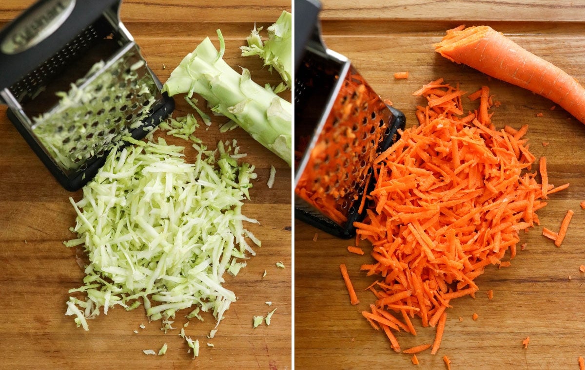 shredded broccoli stems and carrots