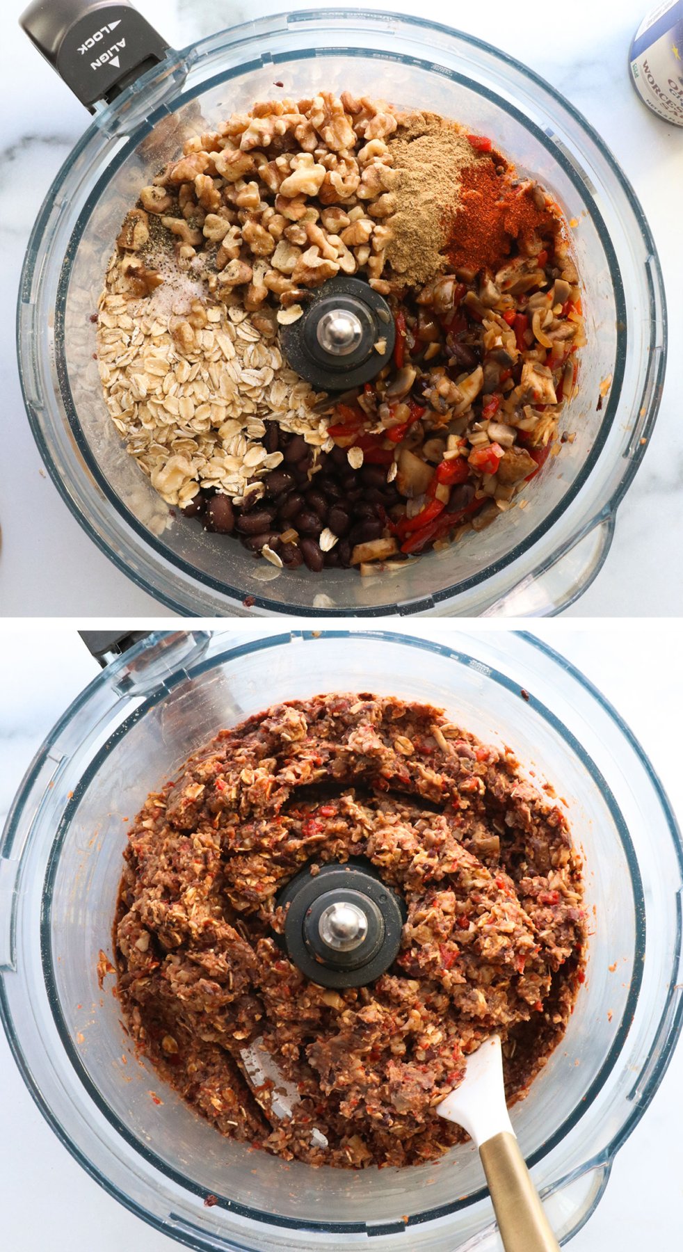 veggie burger ingredients mixed in a food processor until it sticks together.