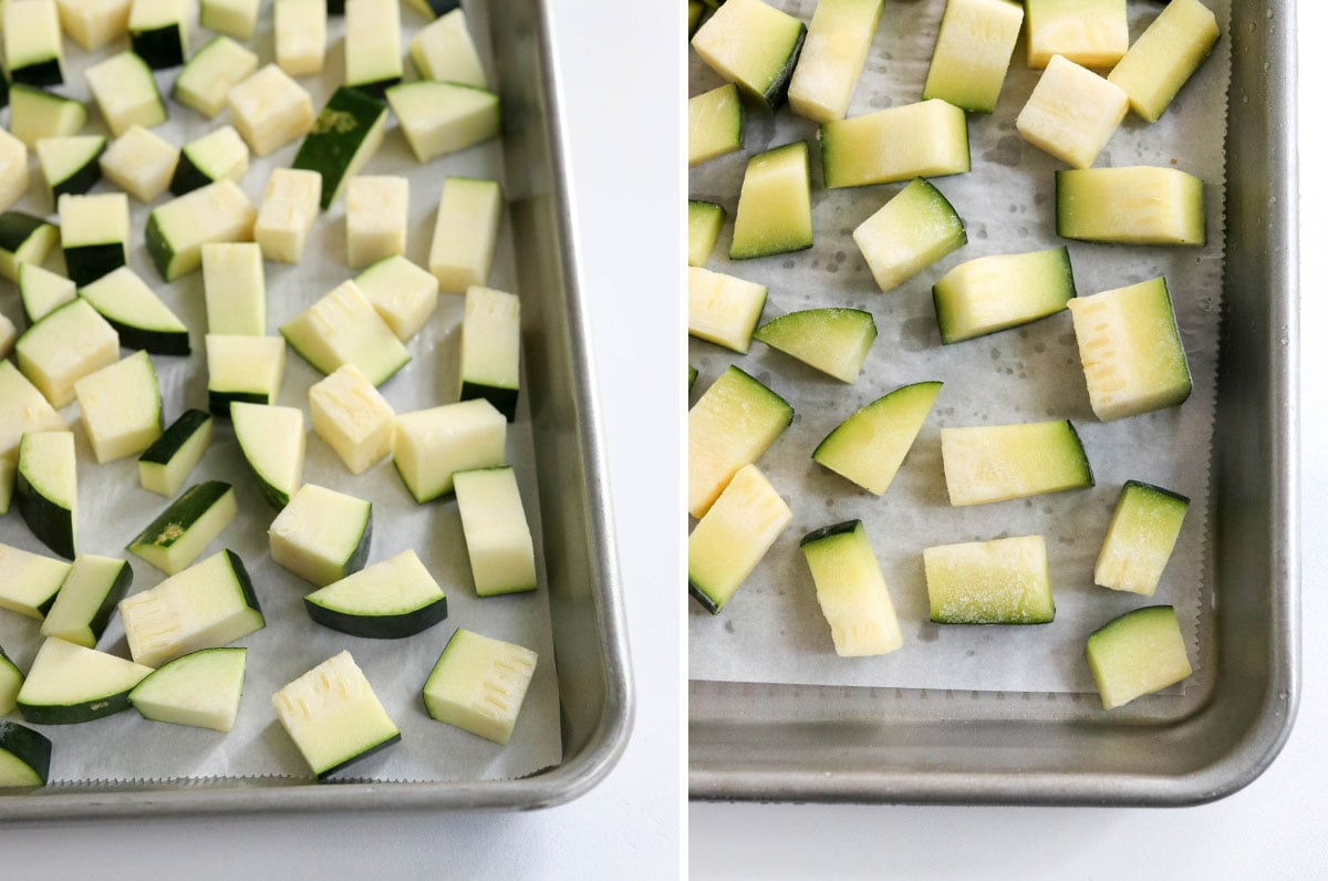 zucchini on lined baking sheet