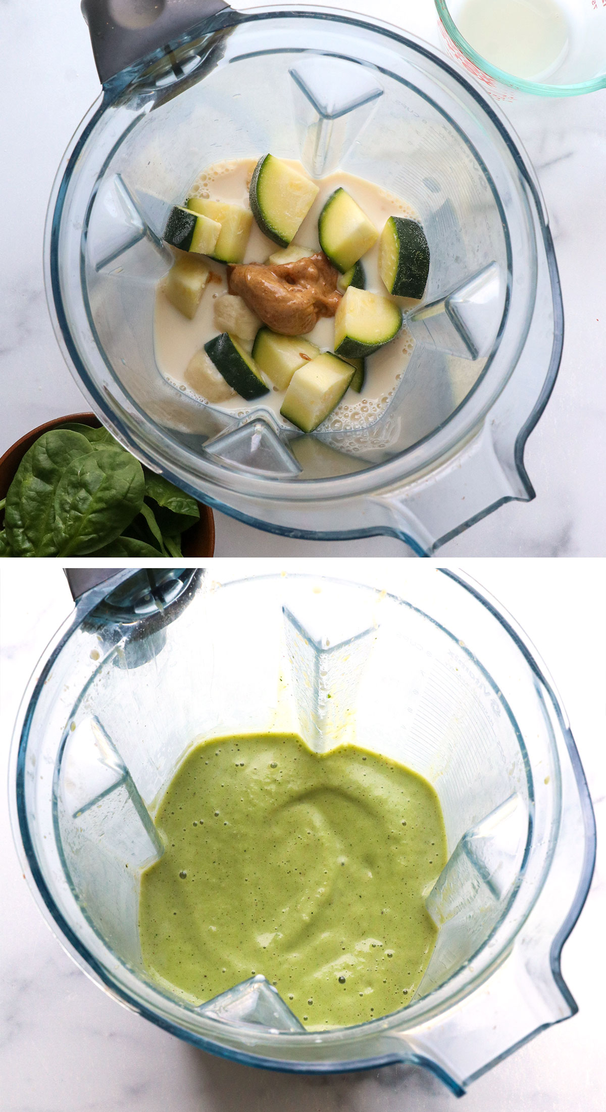 zucchini smoothie ingredients blended together until smooth.