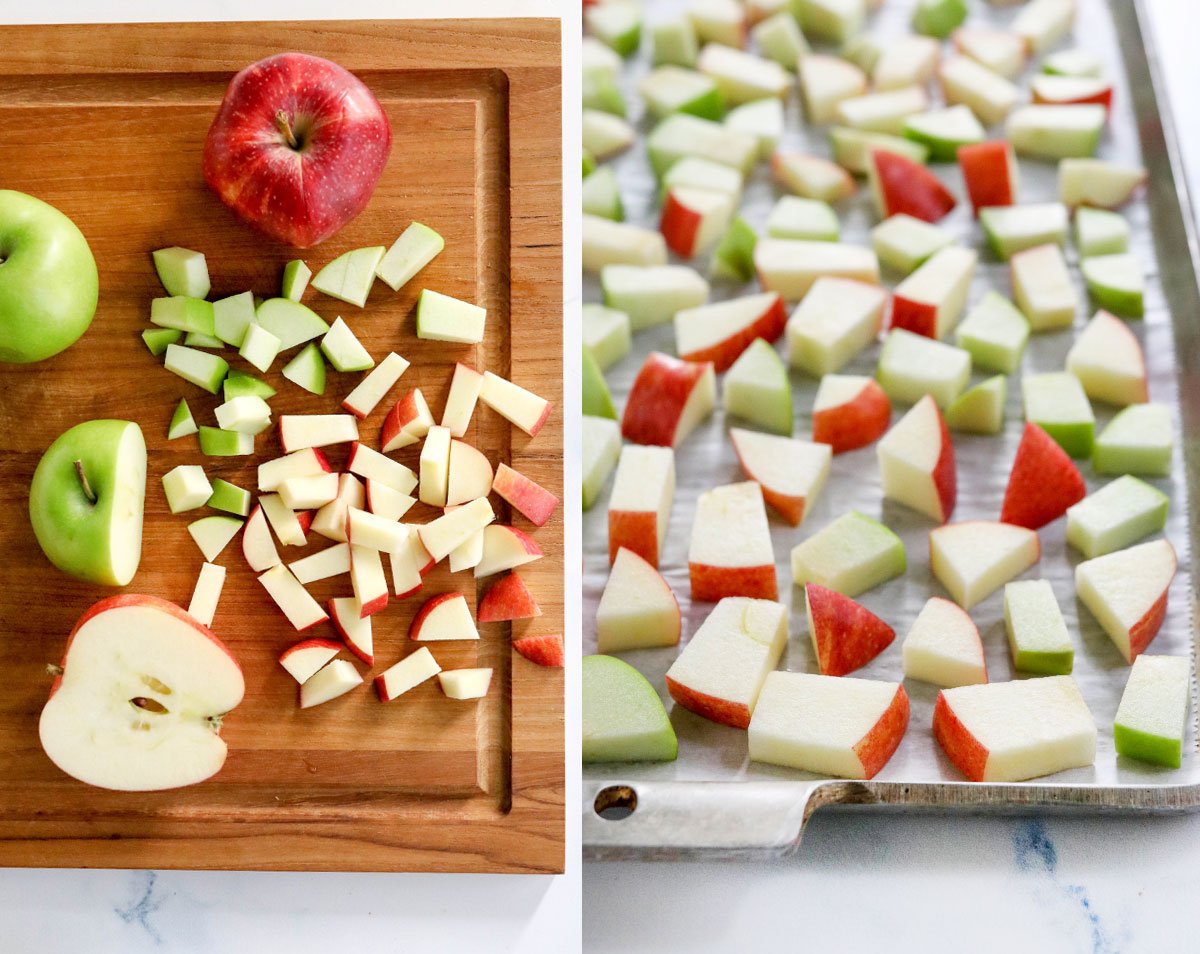 cut apples on pan to be frozen