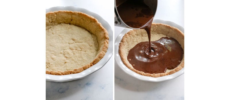 baked almond flour pie crust filled with chocolate