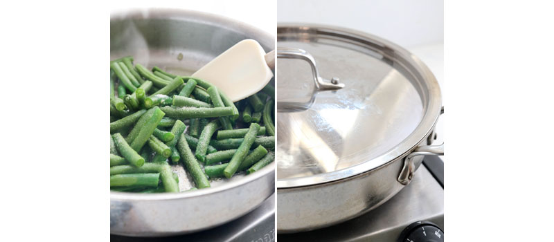 green beans and salt in pan