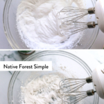 four brands of coconut milk whipped in a bowl to compare textures.