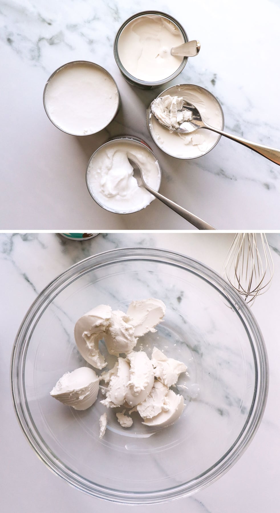 solid coconut cream in cans and transferred to a glass bowl.