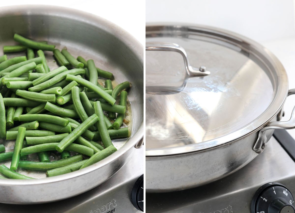 cooking green beans in pan