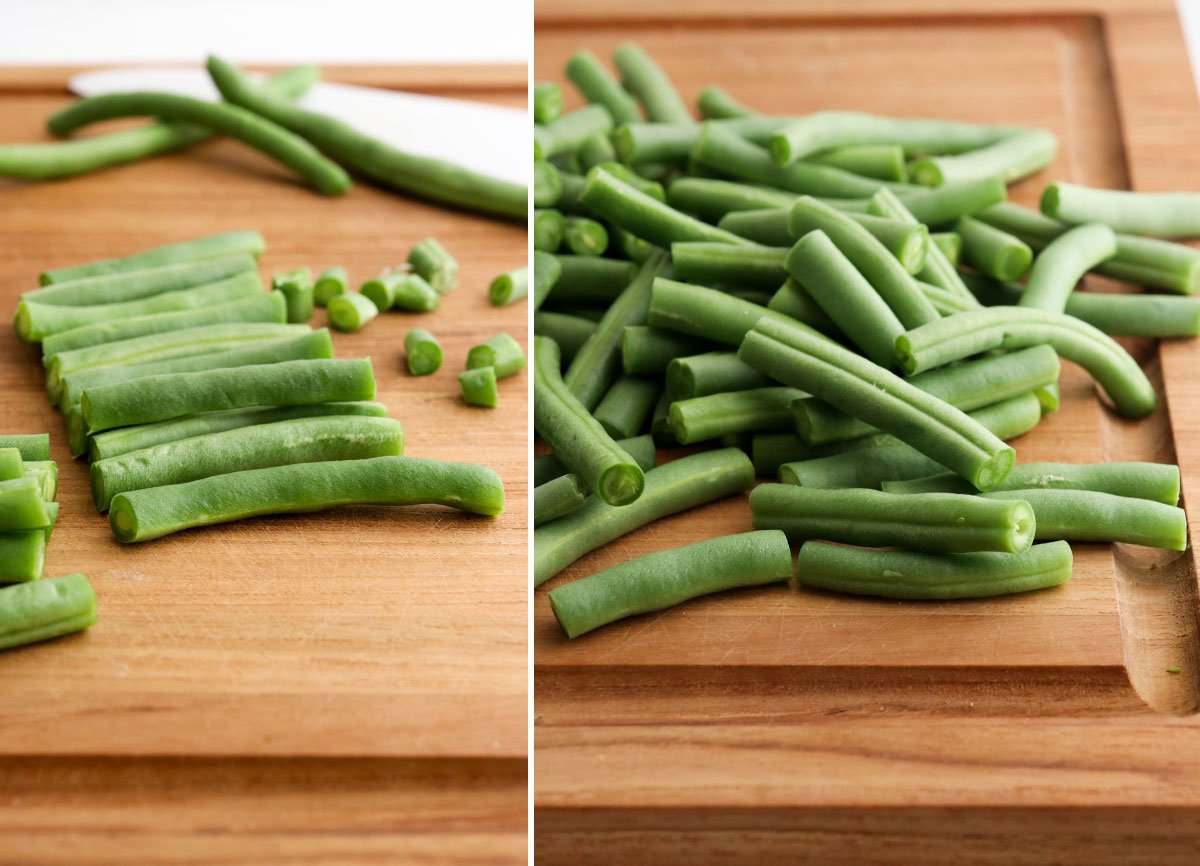 cut green beans on board