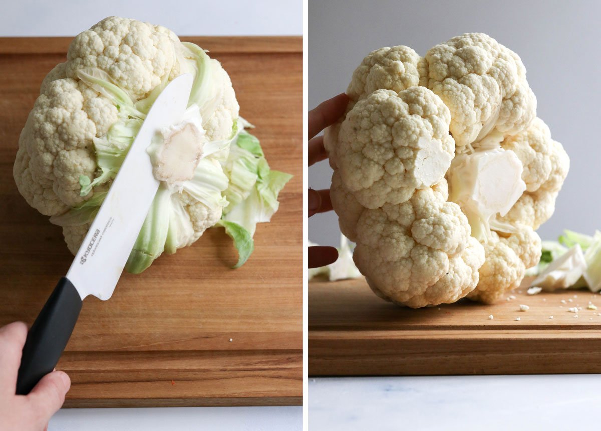 cut stem off bottom of cauliflower