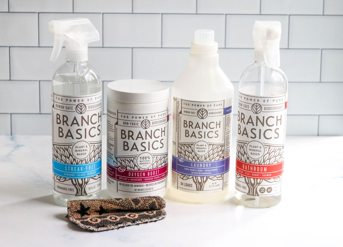 branch basics and scrubby pad on counter