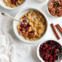 pumpkin oatmeal bowls with dried cranberries