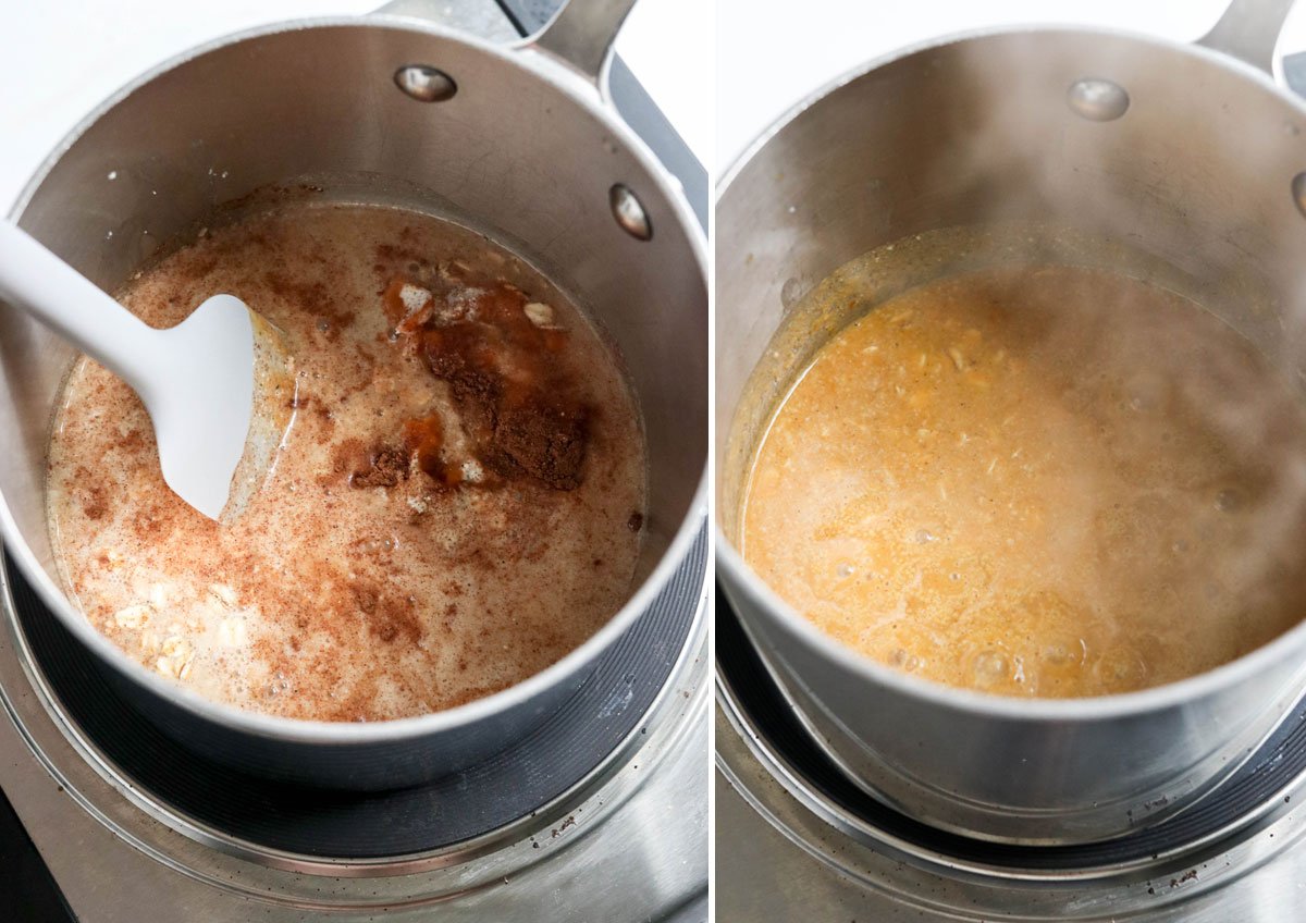 cooking pumpkin oatmeal in pot