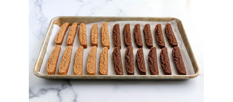 almond and chocolate biscotti finished on pan